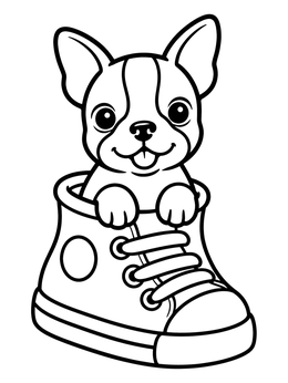 Free printable Boston Terrier Puppy In Sneaker coloring page