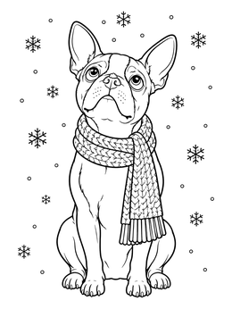 Free printable Boston Terrier In Winter Scarf coloring page