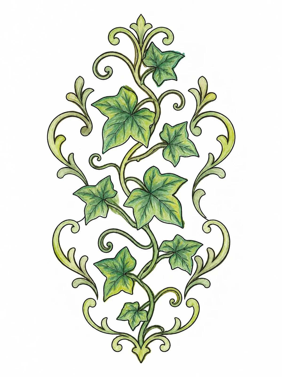 Colored example of the Elegant Ivy Vine Pattern coloring page