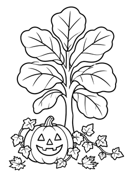 Free printable Fiddle Leaf Fig With Carved Pumpkin coloring page