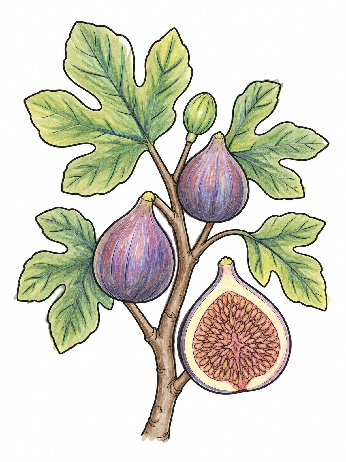 Colored example of the Botanical Fig Branch And Cross Section coloring page
