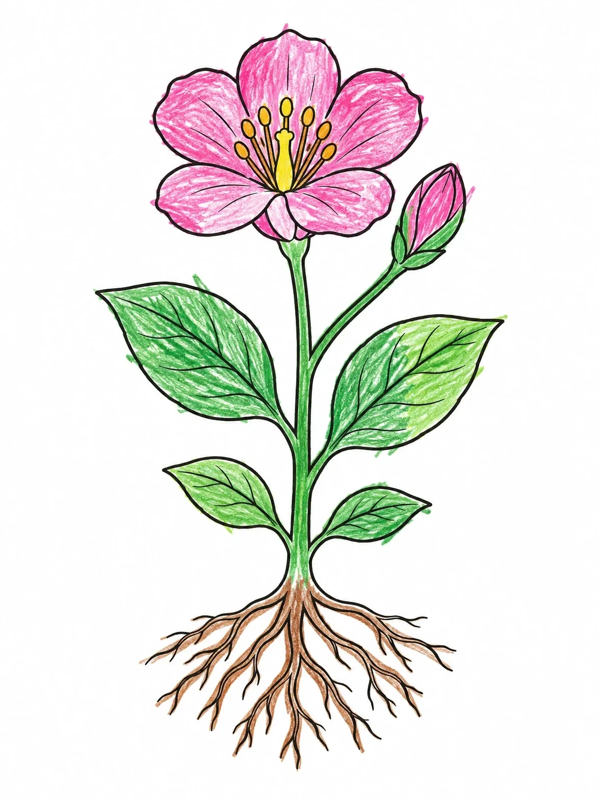 Colored example of the Botanical Flowering Plant Diagram coloring page