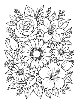 Free printable Lush Blooming Garden Bouquet coloring page