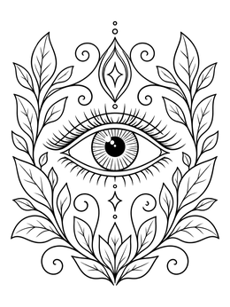 Free printable Botanical Mystical Evil Eye Amulet coloring page