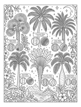 Free printable Botanical Palm Tree Species Study coloring page