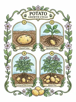 Botanical Potato Plant Growth Cycle – Potato Plants Coloring Page
