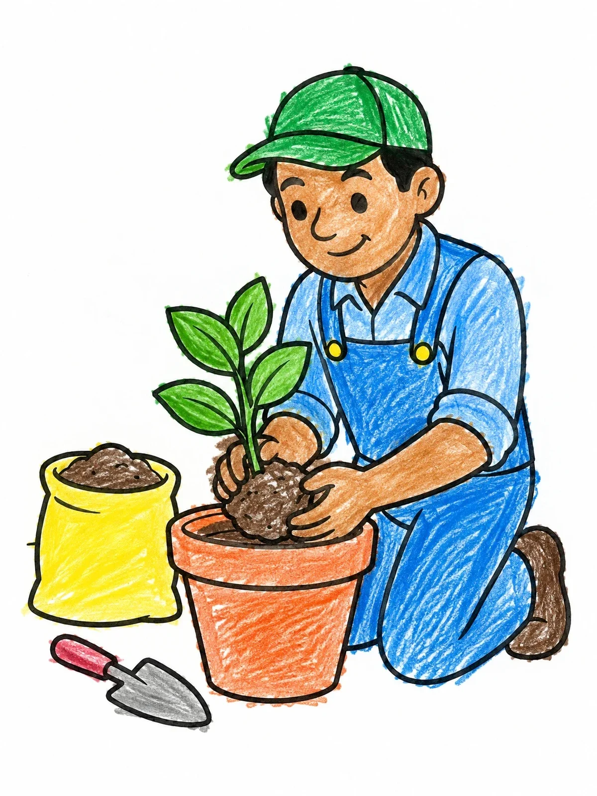 Colored example of the Young Gardener Planting A Seedling coloring page