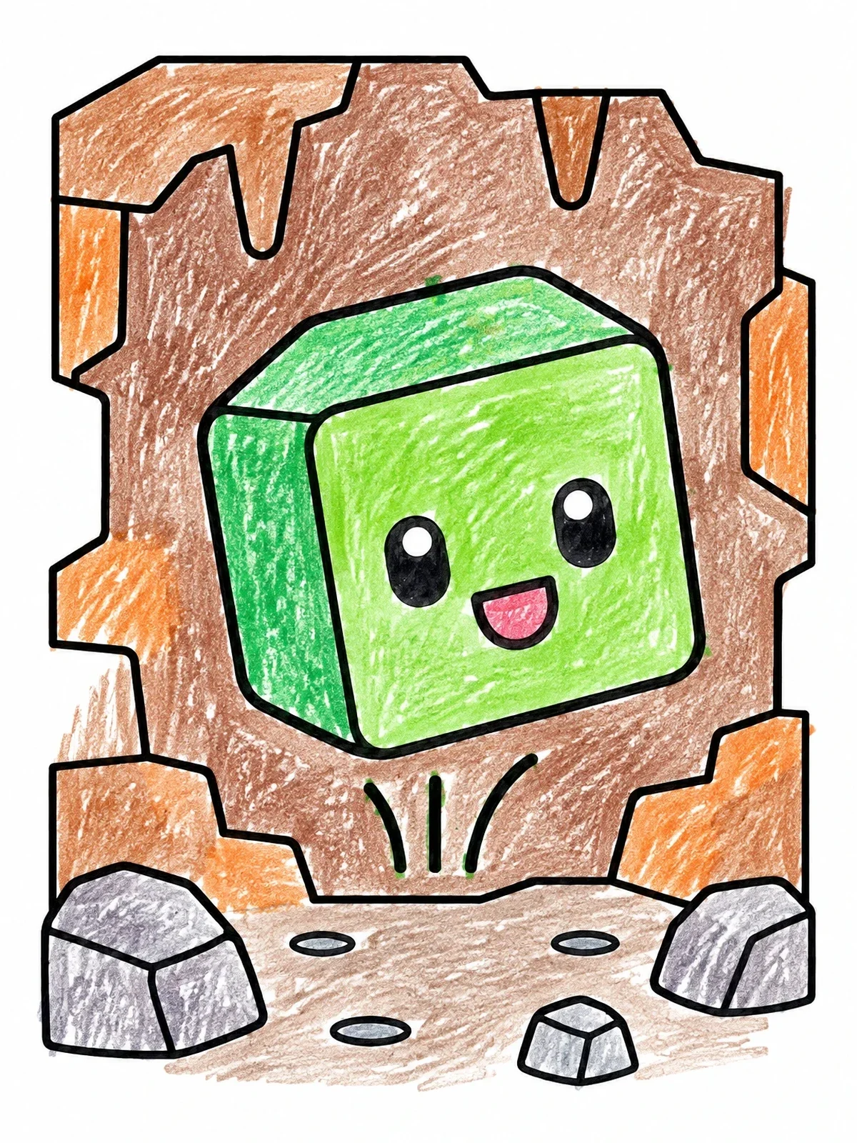Colored example of the Bouncing Cube Slime In Cave coloring page