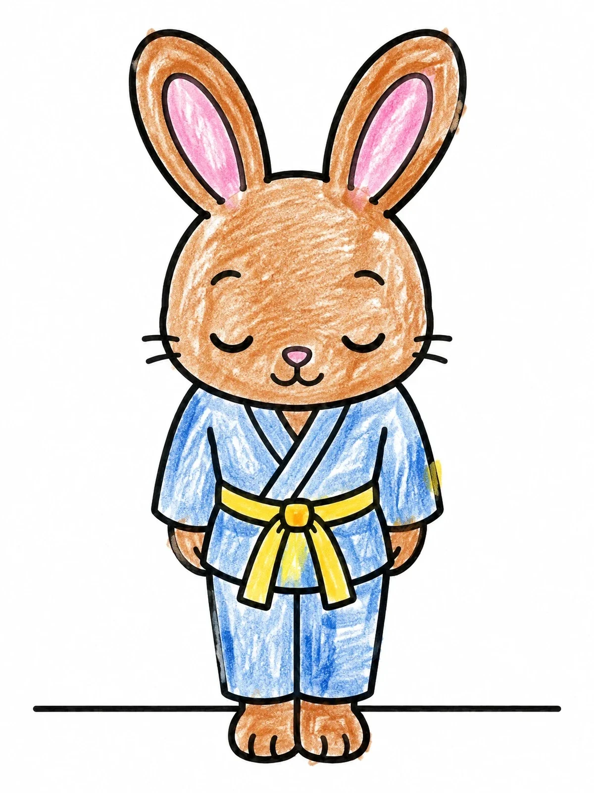 Colored example of the Bowing Judo Bunny coloring page
