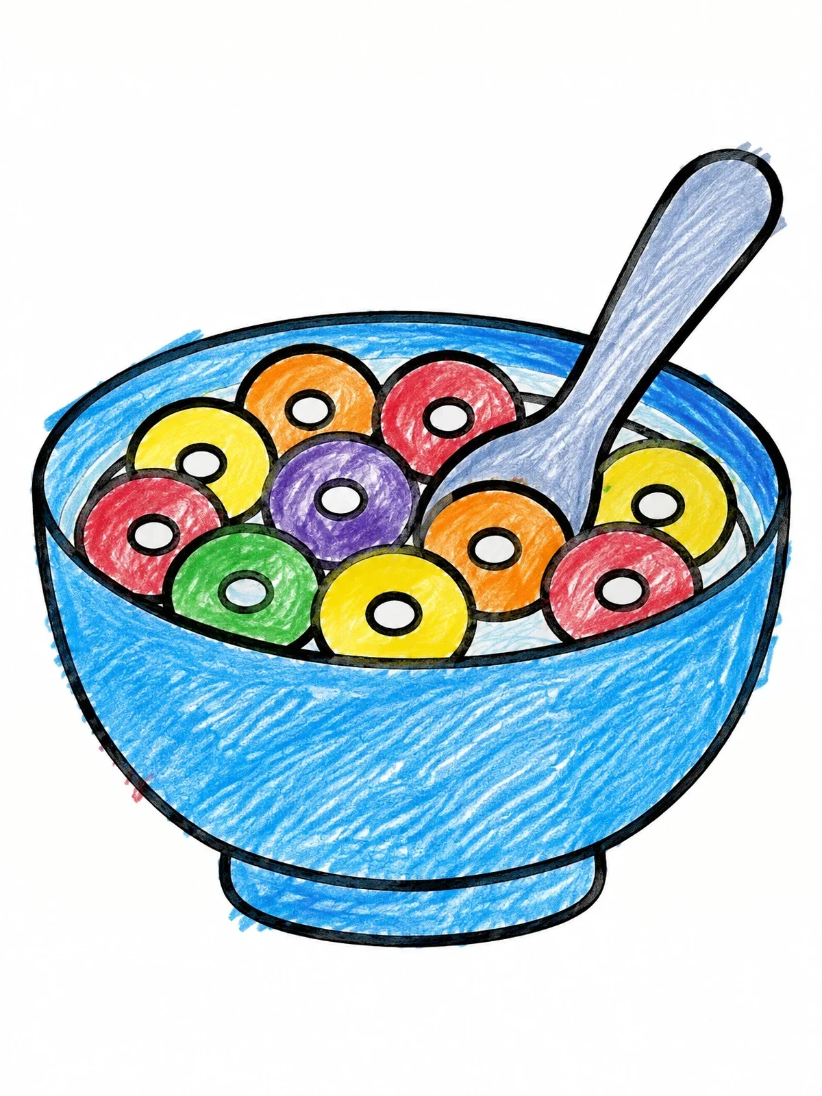Colored example of the Bowl Of Cereal Loops With Spoon coloring page