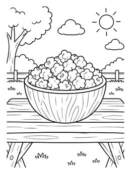 Free printable Bowl Of Popcorn On Picnic Table coloring page