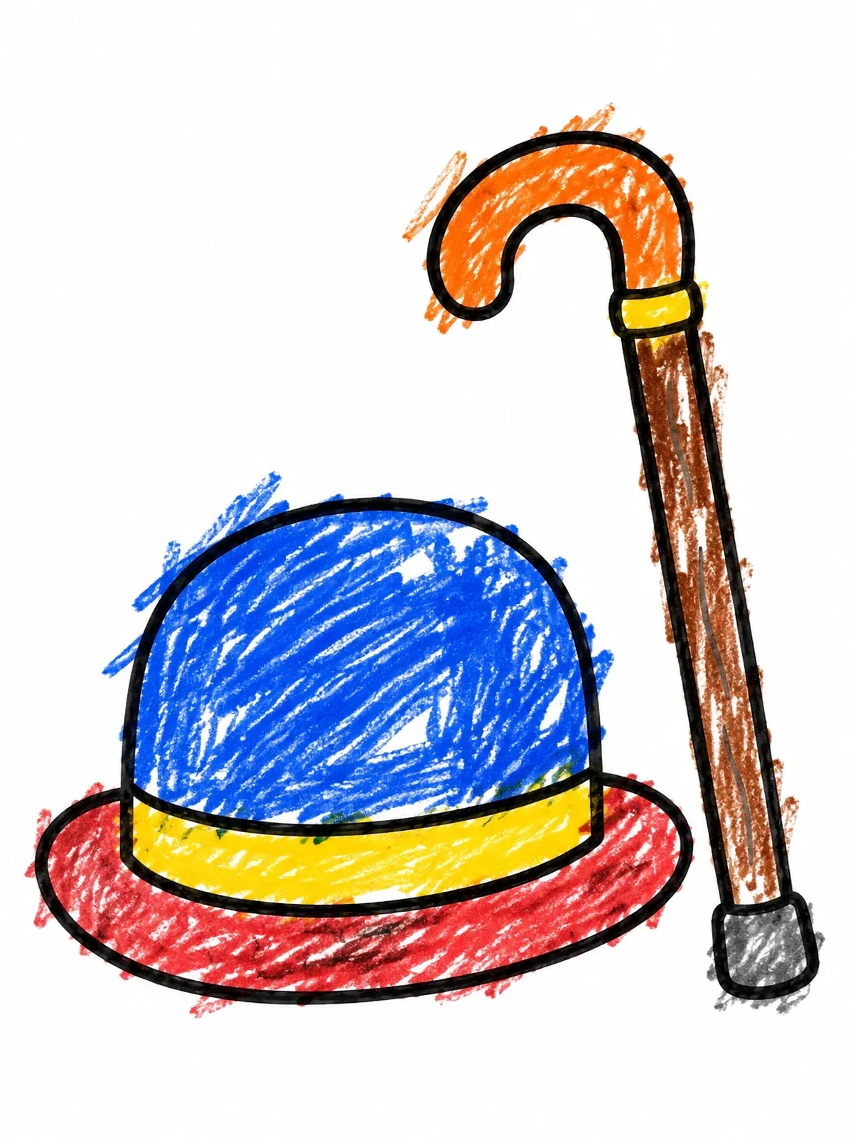Colored example of the Bowler Hat And Walking Cane coloring page