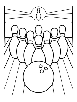 Free printable Bowling Ball And Ten Pins coloring page