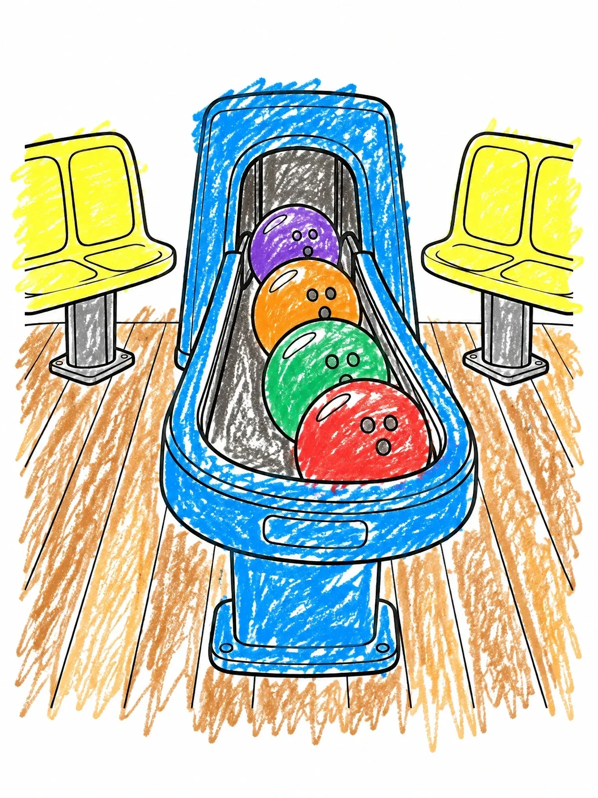 Colored example of the Bowling Ball Return Machine coloring page