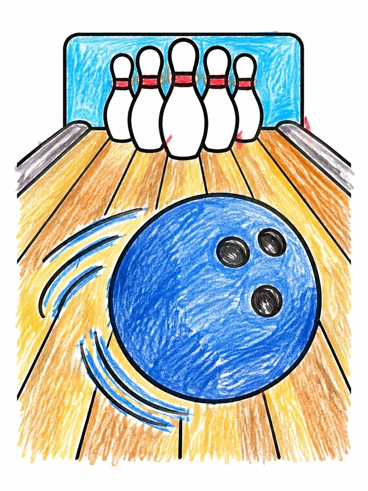 Colored example of the Bowling Ball Rolling Toward Pins coloring page
