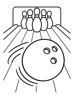 Free printable Bowling Ball Rolling Toward Pins coloring page