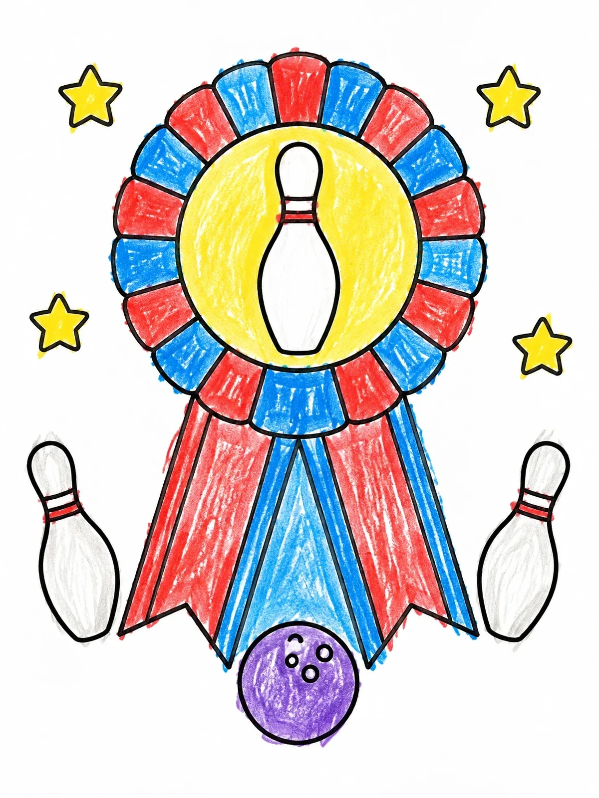 Colored example of the Bowling Championship Award Ribbon coloring page