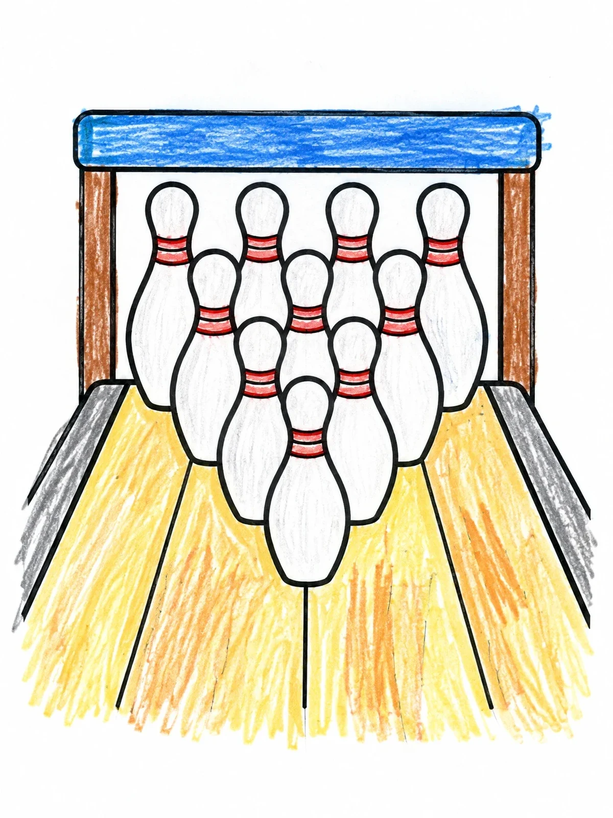 Colored example of the Bowling Pins On The Lane coloring page