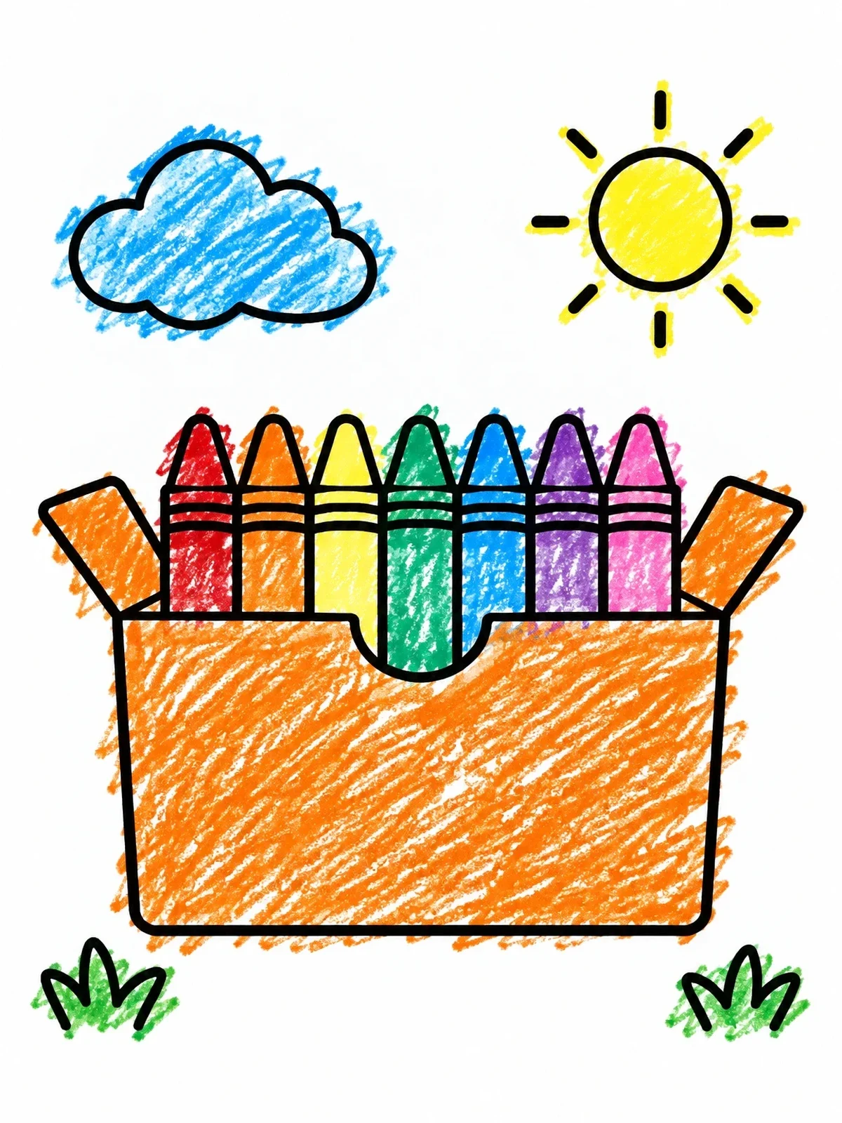 Colored example of the Box Of Crayons Under The Sun coloring page