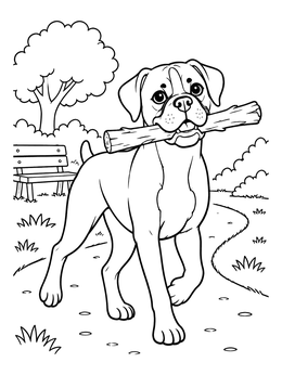 Free printable Boxer Dog Carrying A Stick coloring page