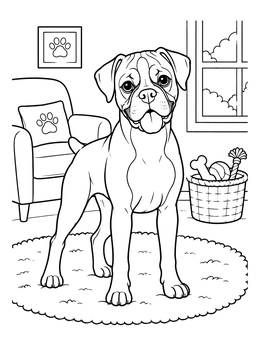 Free printable Playful Boxer Dog In The Living Room coloring page