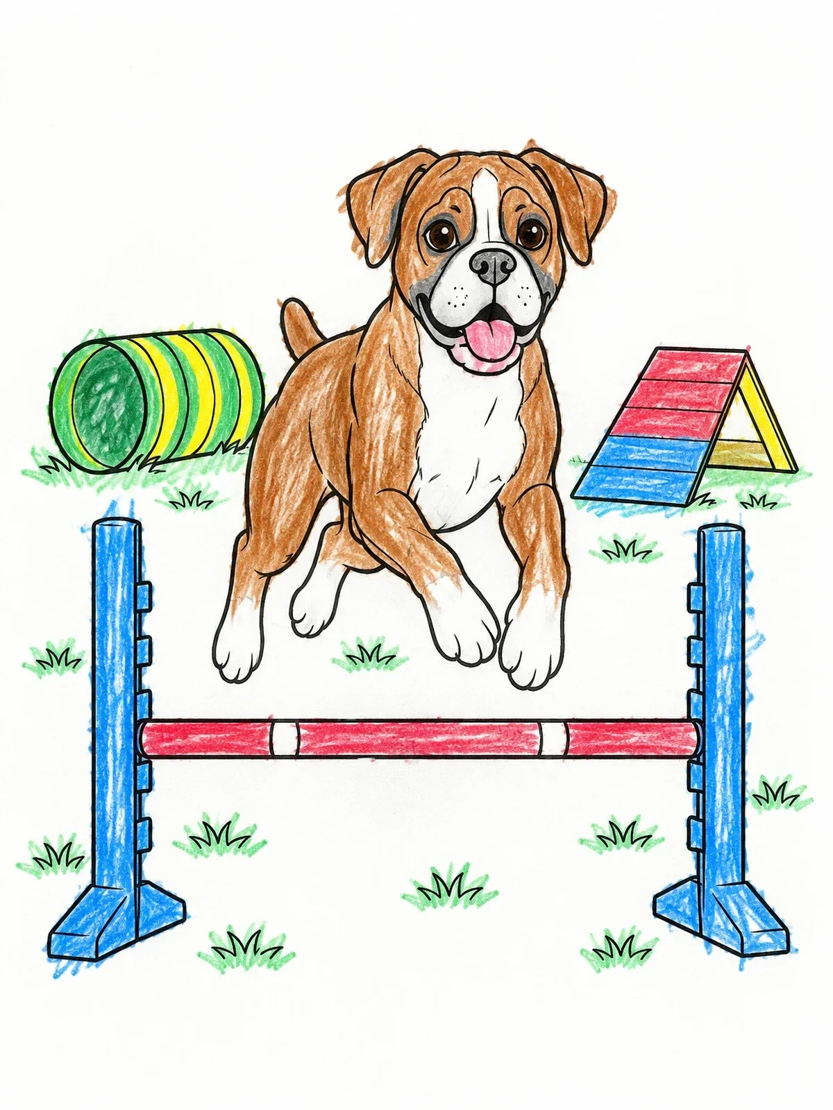 Colored example of the Boxer Dog Jumping Agility Hurdle coloring page