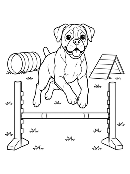 Free printable Boxer Dog Jumping Agility Hurdle coloring page