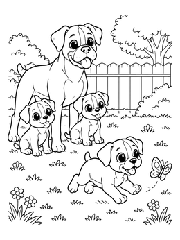 Free printable Boxer Family In The Backyard coloring page