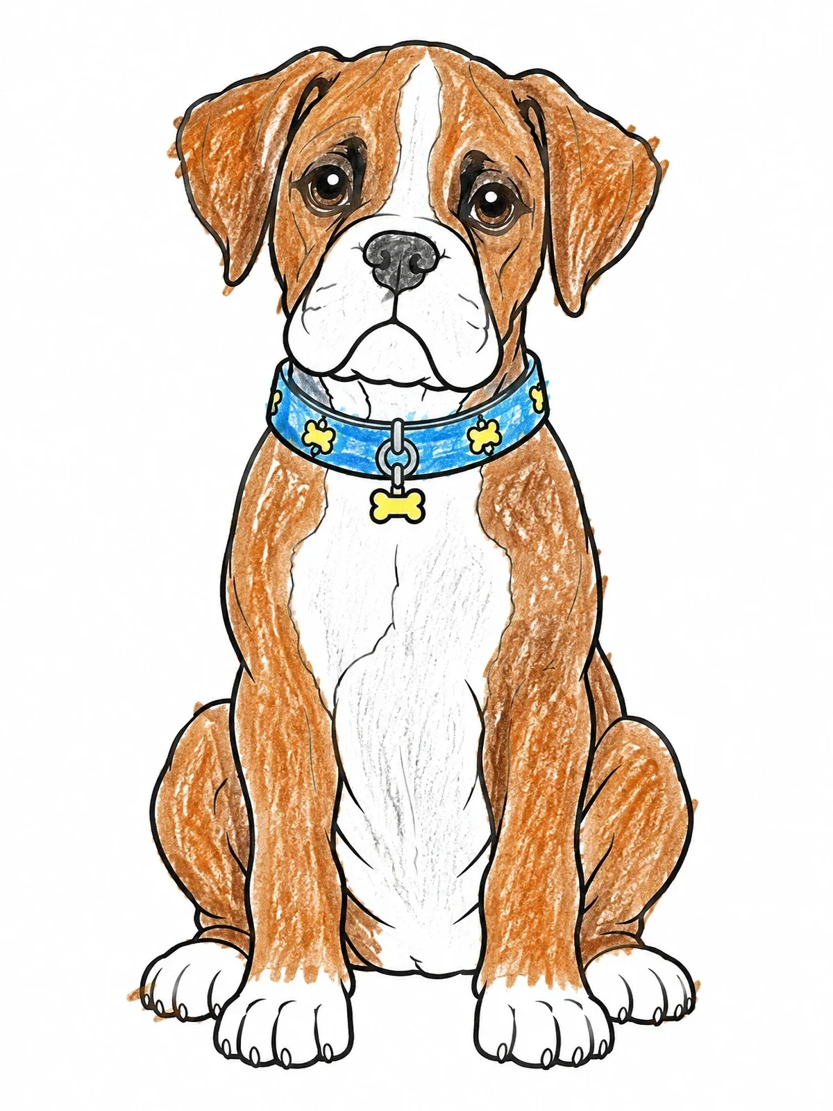 Colored example of the Cute Boxer Puppy With Bone Collar coloring page