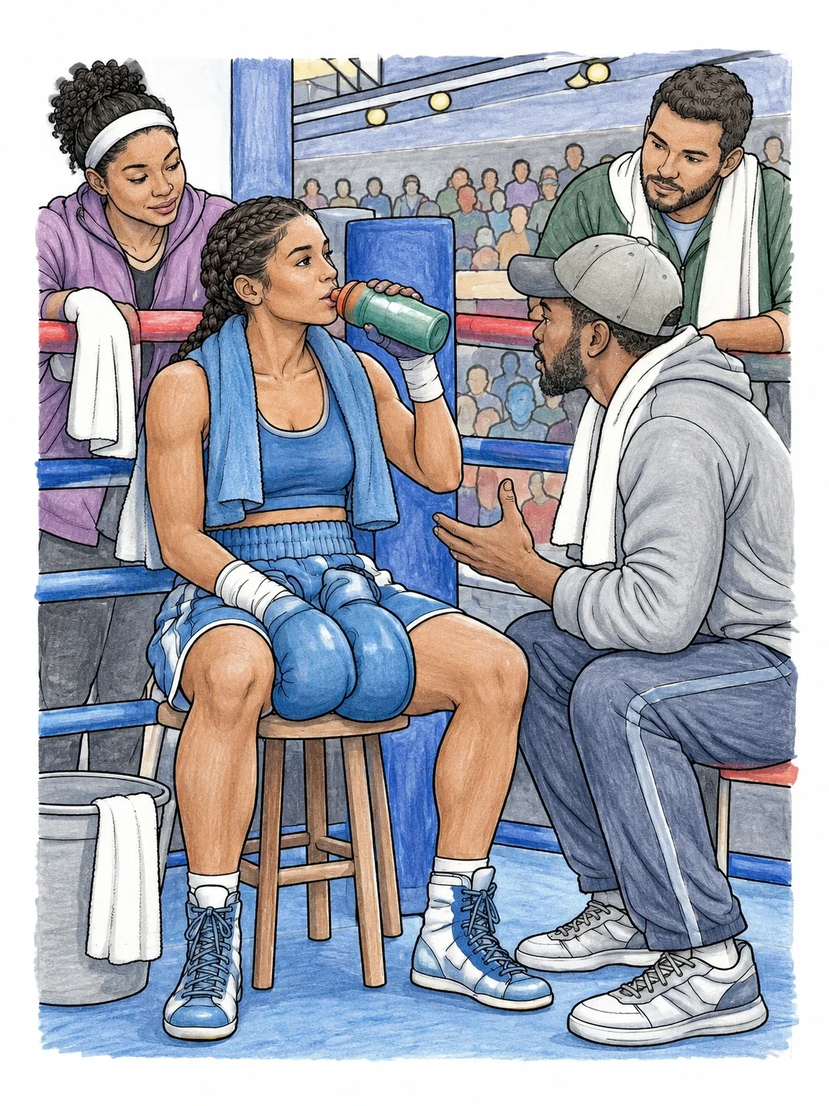 Colored example of the Boxer Resting In Corner Between Rounds coloring page