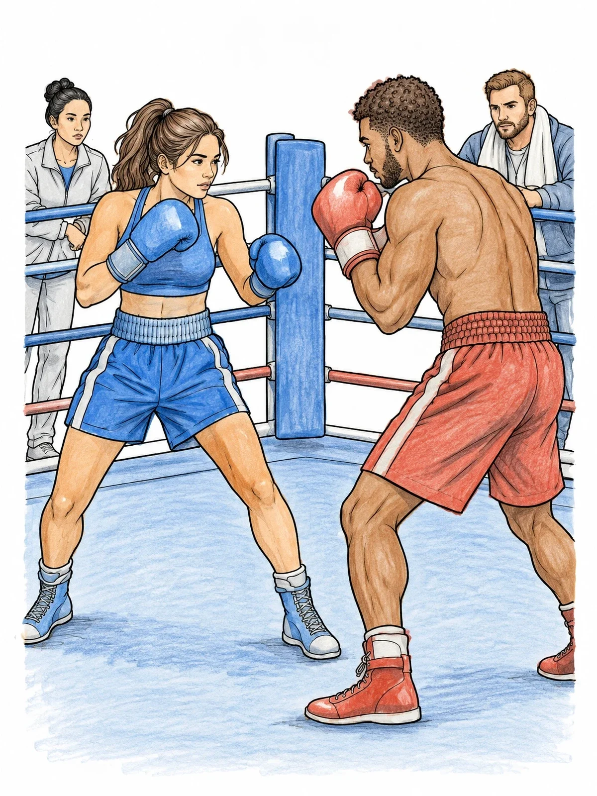 Colored example of the Boxers Sparring In The Ring coloring page