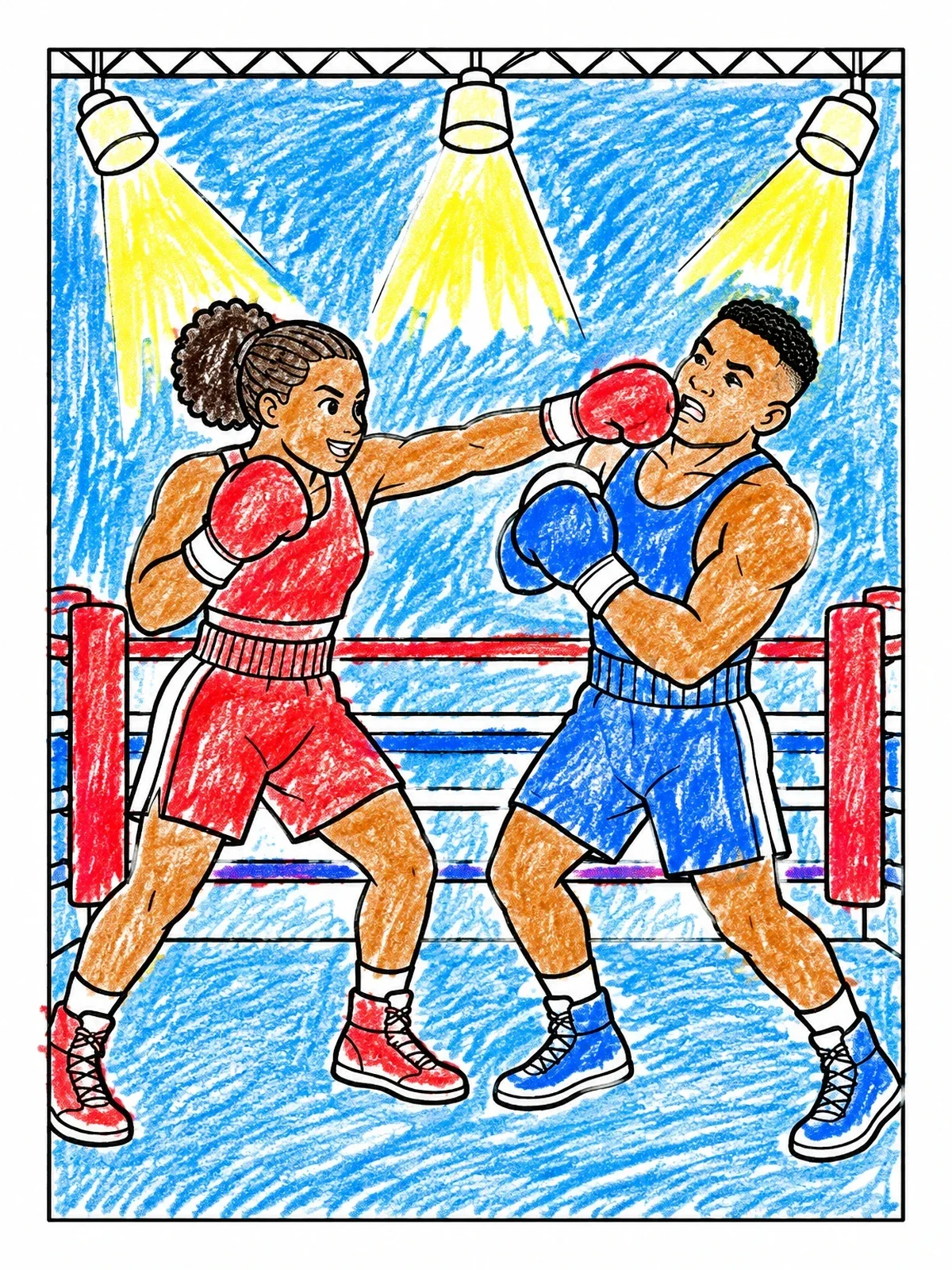 Colored example of the Boxers Sparring In The Ring coloring page