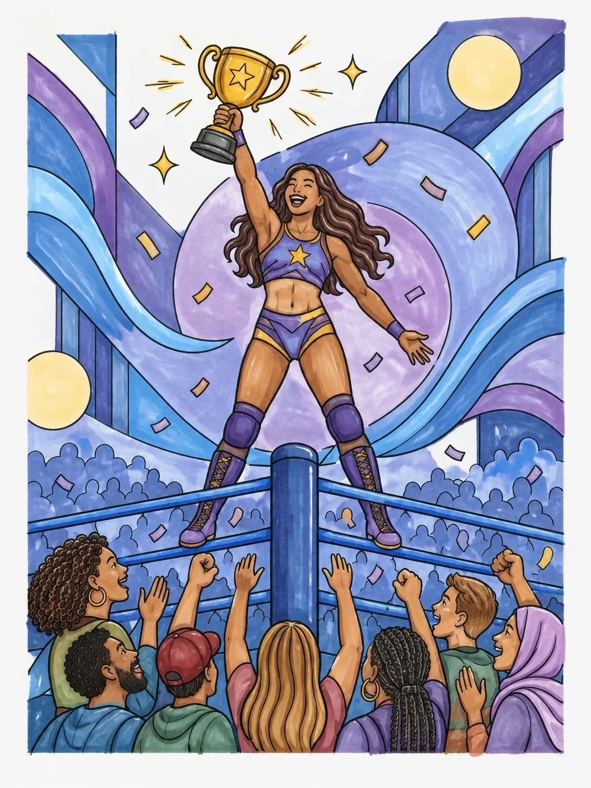 Colored example of the Champion Holding Trophy In The Ring coloring page