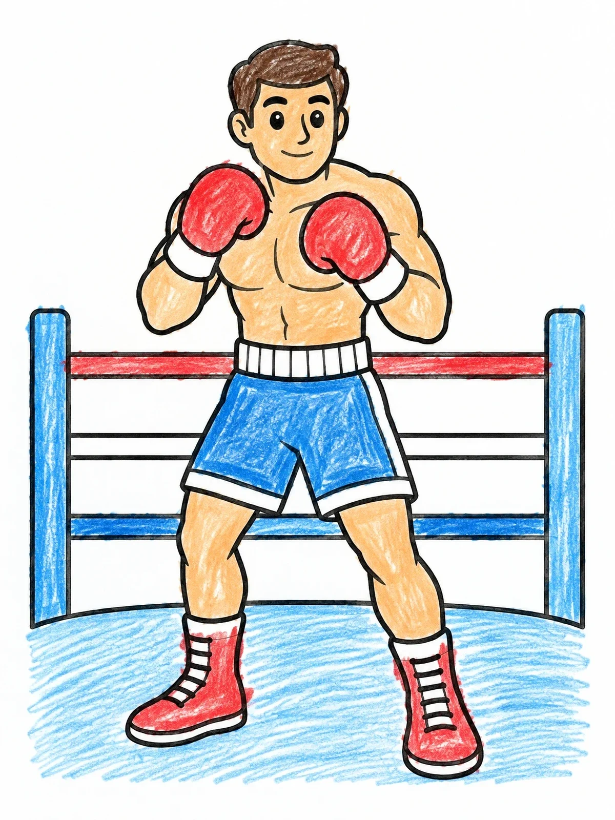 Colored example of the Friendly Boxer In The Ring coloring page