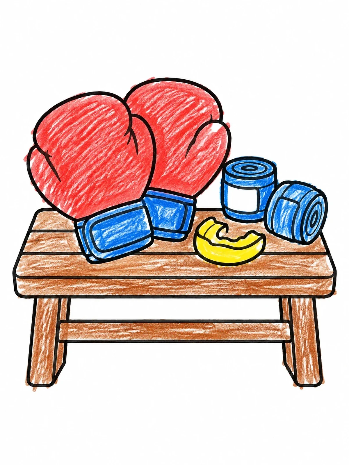 Colored example of the Boxing Gear On A Bench coloring page