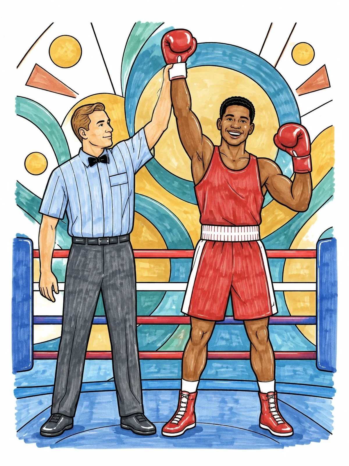 Colored example of the Referee Declares Victorious Boxer coloring page