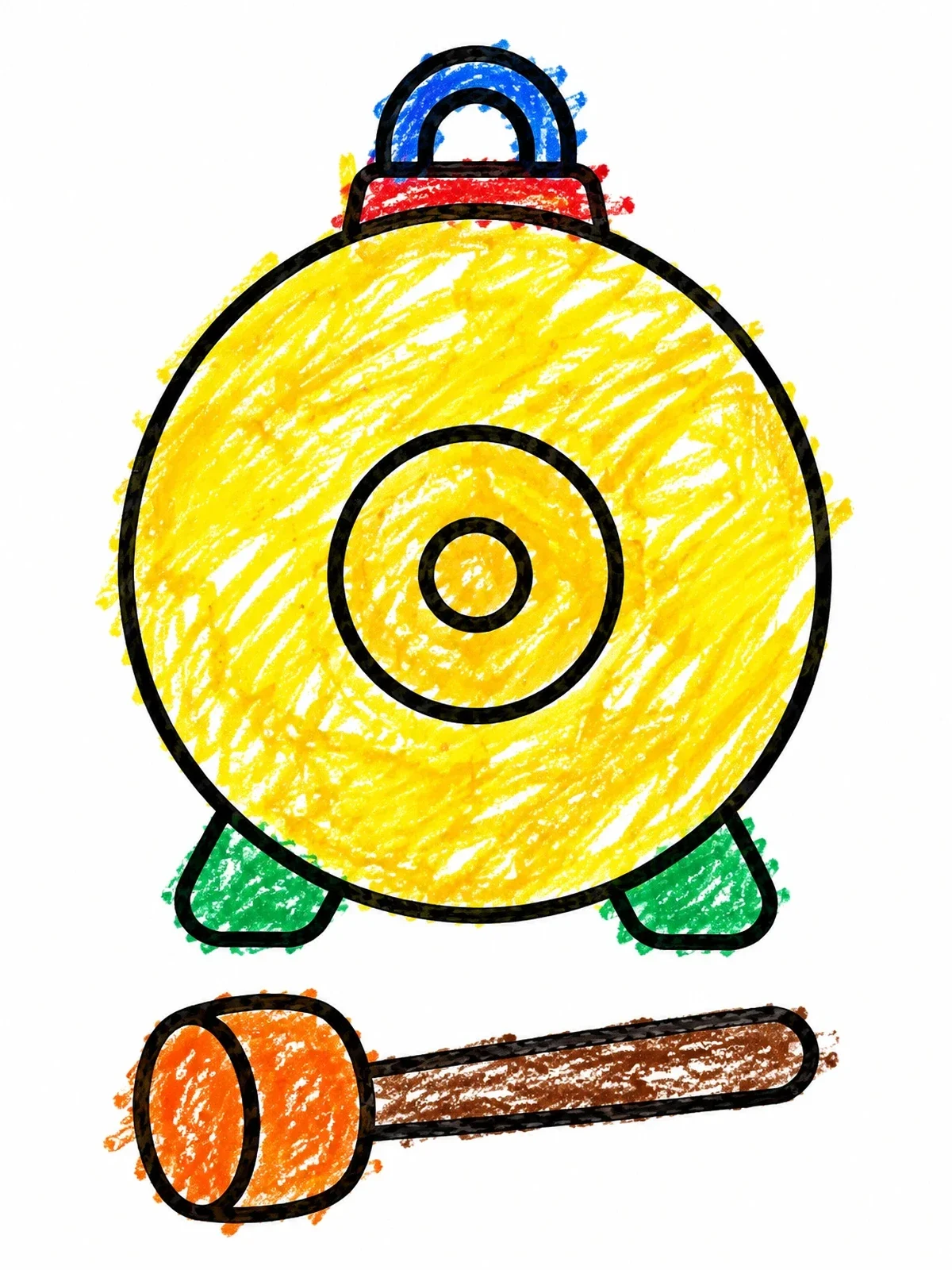 Colored example of the Boxing Round Bell And Mallet coloring page