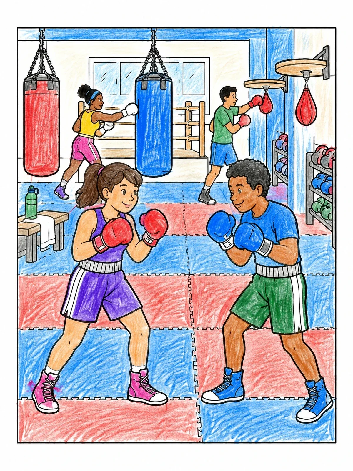 Colored example of the Young Boxers Training In Gym coloring page