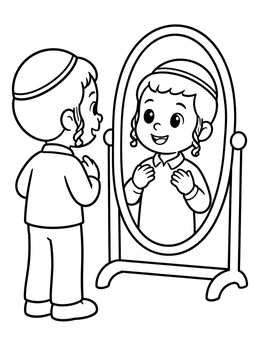 Free printable Boy Admiring His First Haircut coloring page