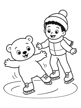 Free printable Child And Bear Cub Ice Skating coloring page