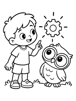 Free printable Boy And Cute Steampunk Owl coloring page