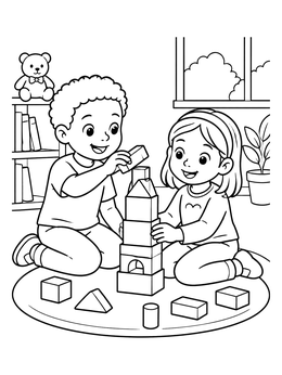 Free printable Children Stacking Toy Blocks Together coloring page