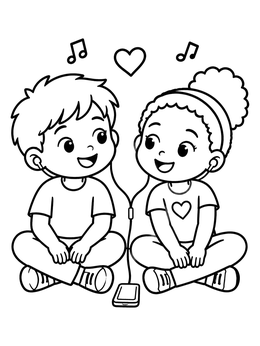 Free printable Boy And Girl Listening To Music coloring page