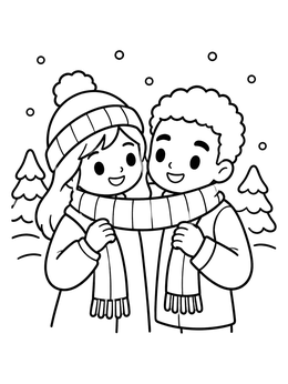 Free printable Sharing A Scarf In The Snow coloring page