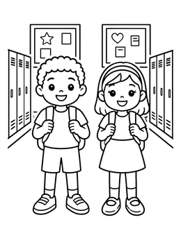 Free printable Students In The School Hallway coloring page
