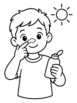 Free printable Boy Applying Sunscreen On Nose coloring page