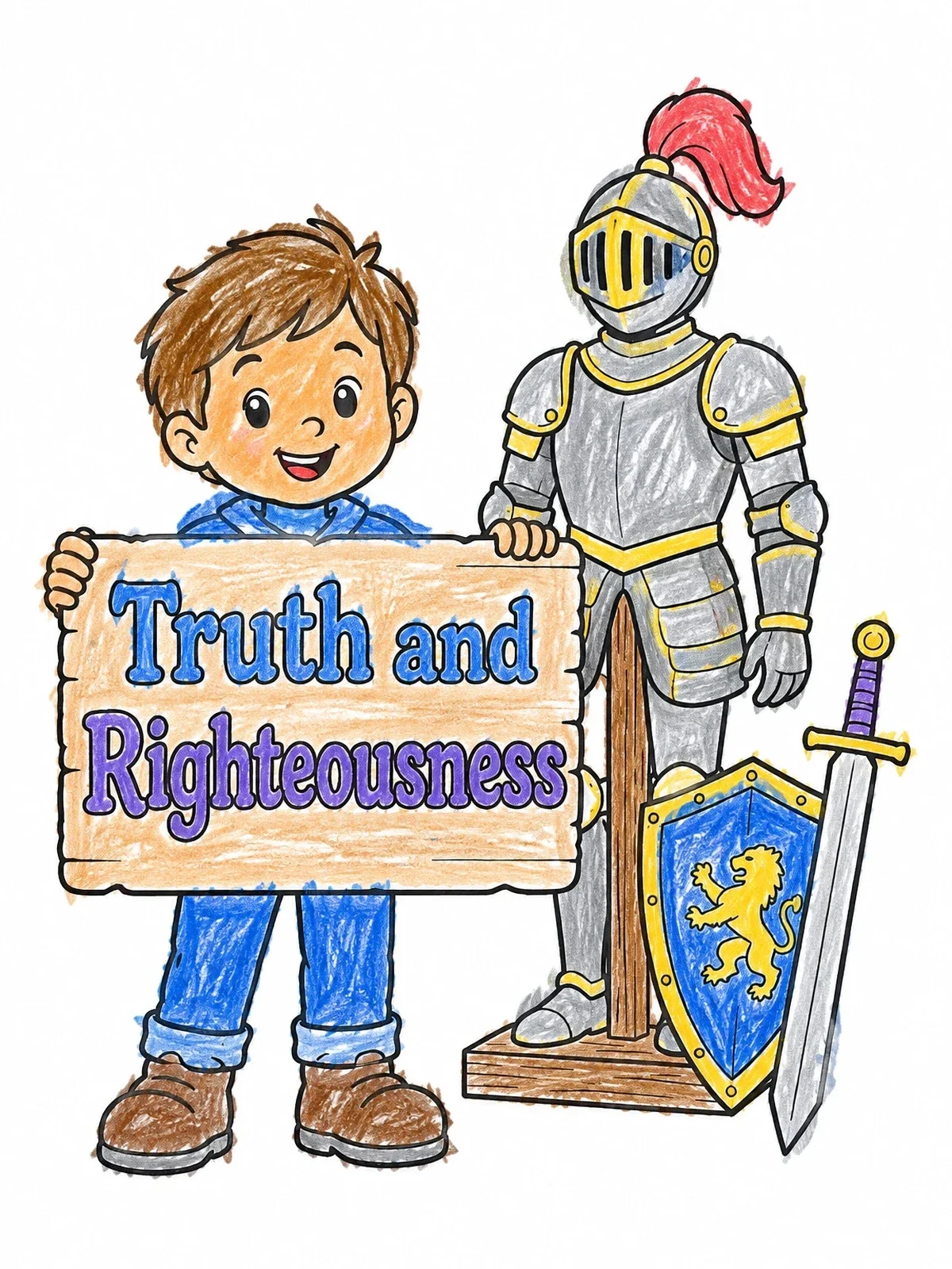 Colored example of the Boy Beside Armor Of God Display coloring page