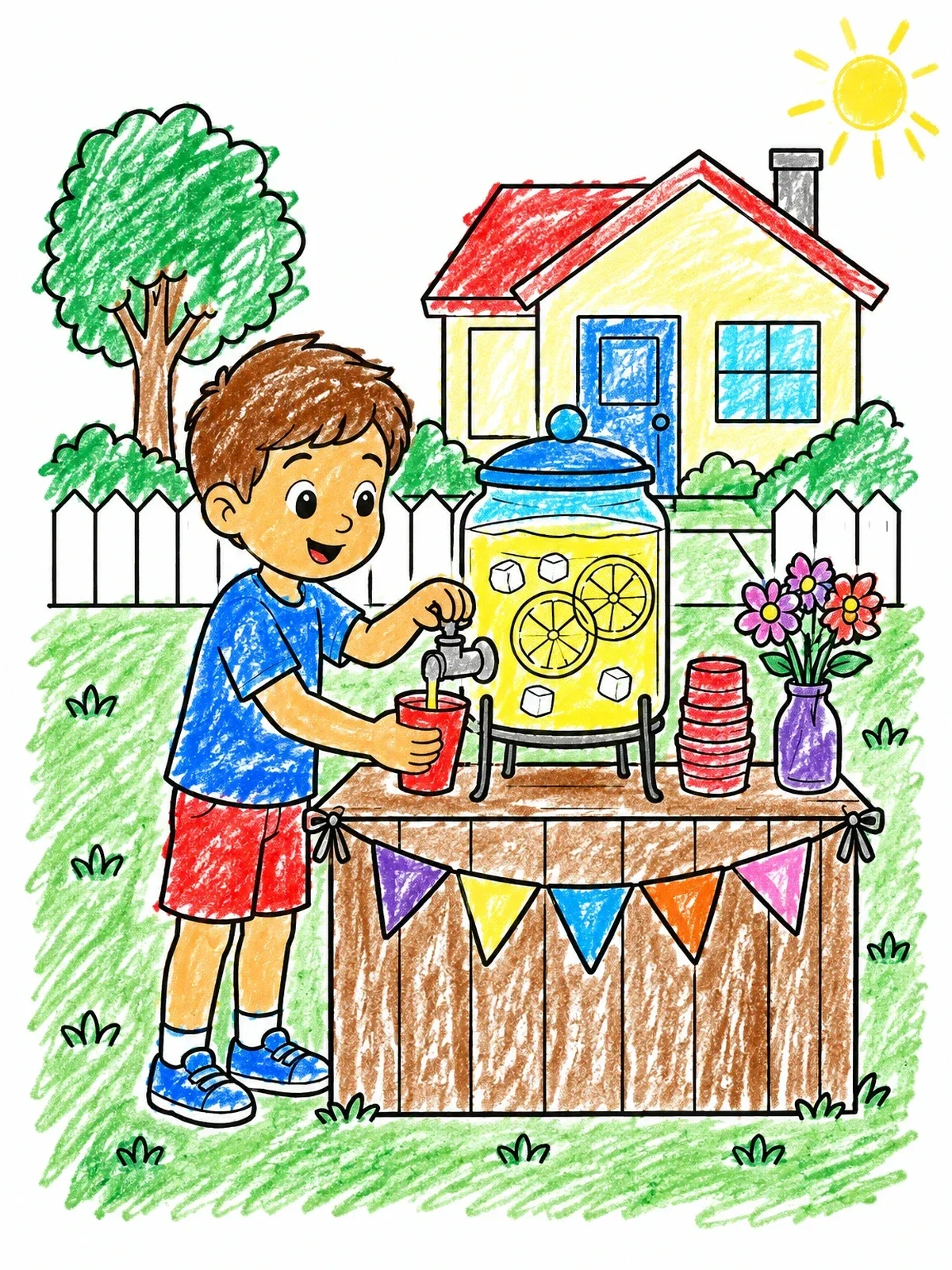 Colored example of the Boy At Lemonade Stand coloring page