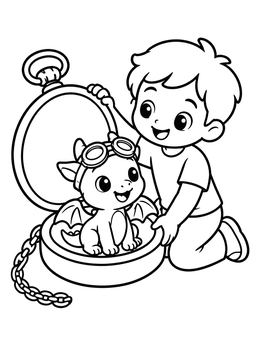 Free printable Boy With Baby Steampunk Dragon coloring page