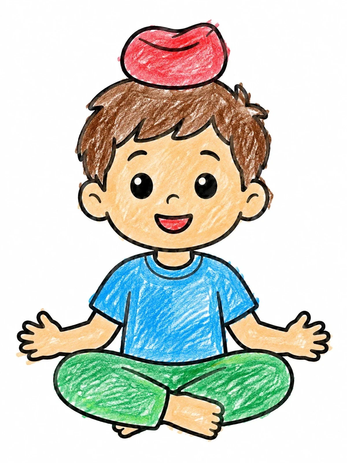 Colored example of the Boy Balancing Beanbag In Lotus Pose coloring page
